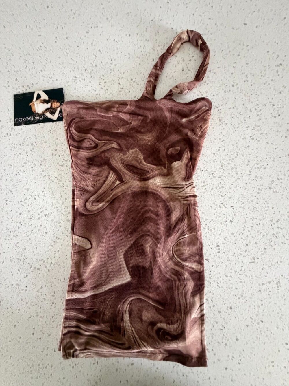 naked wardrobe Brown Smoke Marble One-Shoulder Top S